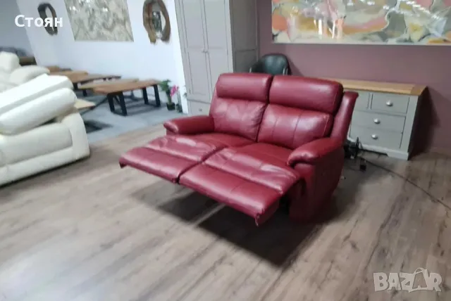 Червен кожен диван двойка с електрически релаксиращ механизъм, снимка 10 - Дивани и мека мебел - 50059015