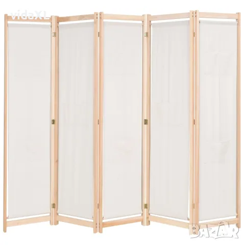 vidaXL Параван за стая, 5 панела, кремав, 200x170x4 cм, текстил