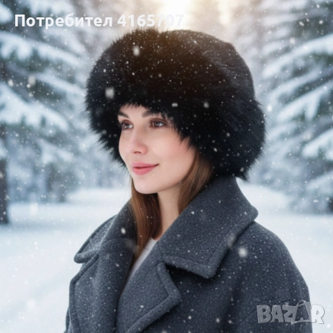Дамска пухкава зимна шапка от изкуствен косъм, снимка 7 - Шапки - 52692703