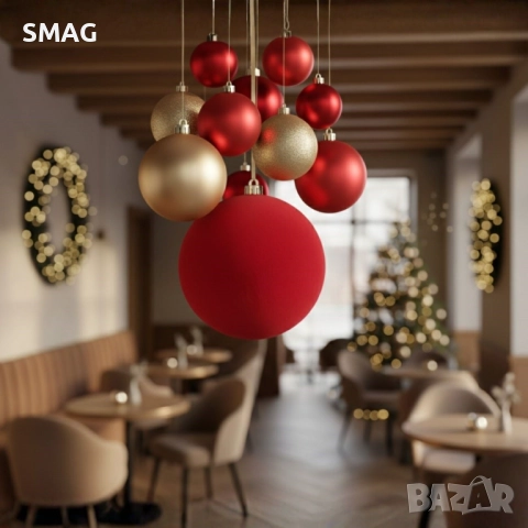 Коледна кадифена топка червена Ø20 см_1254800, снимка 2 - Други - 52354499