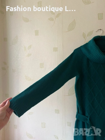 Плетена рокля с колан в тюркоазен цвят М размер 👗 , снимка 3 - Рокли - 53176090