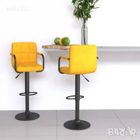 vidaXL Бар табуретки, 2 бр, горчица, кадифе, снимка 2 - Столове - 56147010