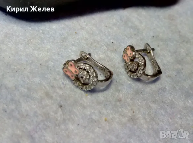 ПРИКАЗНО МАРКОВИ СКЪПОЦЕННИ ЕМАЙЛИРАНИ СРЕБЪРНИ ОБЕЦИ ПЕПЕРУДКИ СРЕБРО SB 925 с БЯЛА ПОЗЛАТА 48677, снимка 6 - Обеци - 49605901