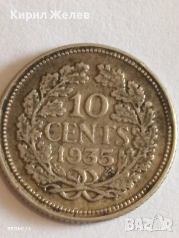 Сребърна монета 10 цента 1935г. Недерландия Кралица Вилхелмина за КОЛЕКЦИЯ 29924, снимка 2 - Нумизматика и бонистика - 53654052