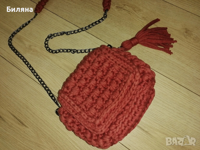 Нова ръчно плетена чанта бордо