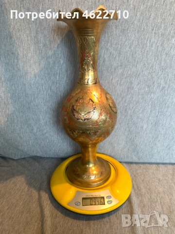 стара  гравирана месингова ваза, снимка 4 - Антикварни и старинни предмети - 53584470
