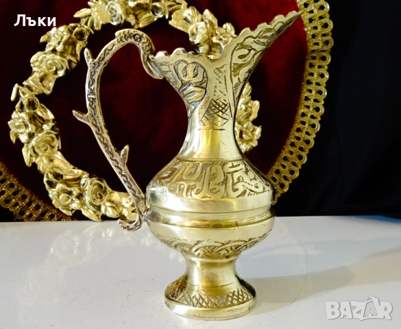 Персийска бронзова кана 320 гр.,арабска калиграфия. , снимка 4 - Антикварни и старинни предмети - 52506720