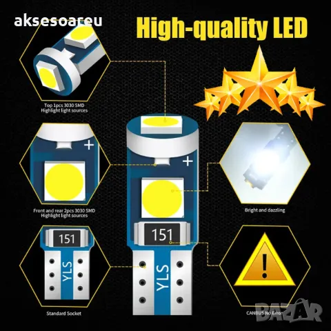 10 бр. малки габаритни крушки за арматурно табло T5 3SMD LED супер ярък 3030 LED вътрешно осветление, снимка 7 - Аксесоари и консумативи - 48601783