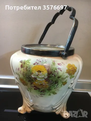 Стара английска бисквитиера с маркировки, снимка 2 - Други ценни предмети - 49782267