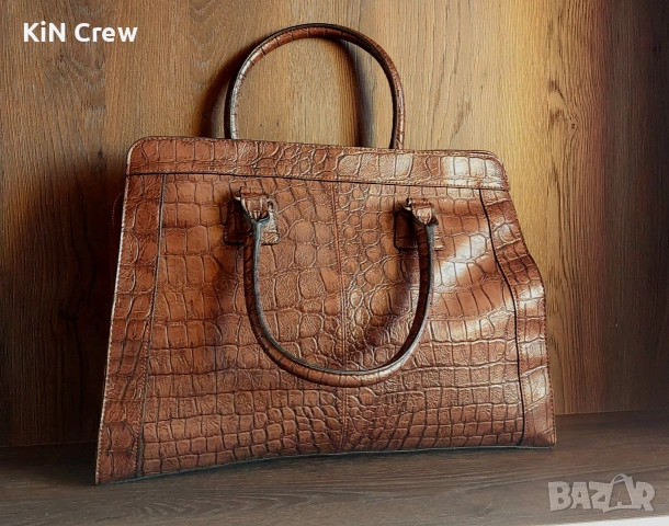 Дамска чанта MNG Mango - кожена чанта с кафяв цвят, снимка 3 - Чанти - 53858412