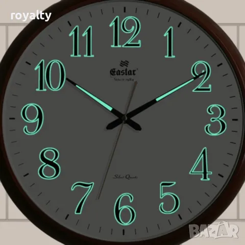 Стенен светещ часовник – Кръгъл, кафяв, безшумен / 30см, снимка 3 - Мъжки - 49923824