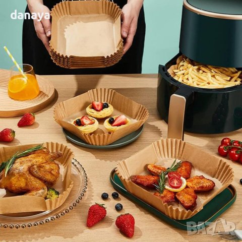 3922 Незалепващи хартиени подложки за AIR FRYER, 50 броя, снимка 3 - Съдове за готвене - 41907961