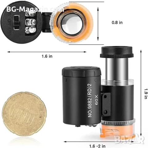 Малък джобен мини микроскоп лед увеличителна лупа за монети деца платки бижута с LED осветление, снимка 8 - Други инструменти - 50921290