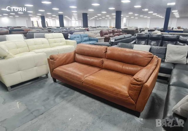 Кафяв кожен диван тройка - телешки бокс, снимка 2 - Дивани и мека мебел - 42541161