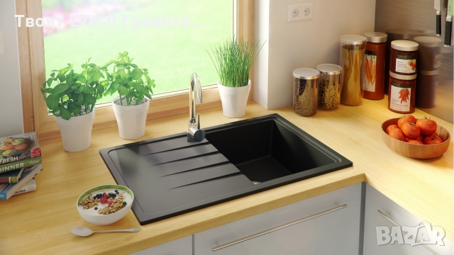 Кухненска мивка от Гранит модел Милано 780 x 500 mm - Черна, снимка 2 - Други - 36079169