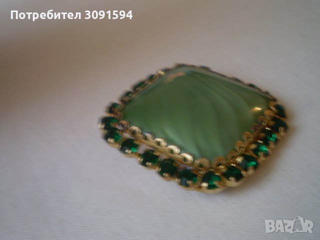 ЗеленаЧехия брошка - игла  Чешко стъкло 1930-40-те години, снимка 10 - Антикварни и старинни предмети - 40257530
