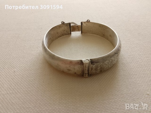 Винтидж английска гравирана гривна от 70-те години на пантите, сребро 925, проба 379 -20грама,предпа, снимка 12 - Антикварни и старинни предмети - 41826899