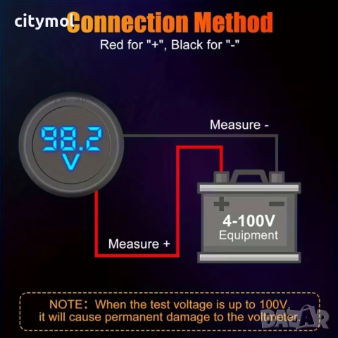 Цифров волтметър с кръгъл LED дисплей DC 4-100V, снимка 2 - Друга електроника - 52286878