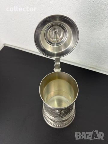 Уникална калаена халба с капак / ловни мотиви. №7460, снимка 8 - Антикварни и старинни предмети - 51988329