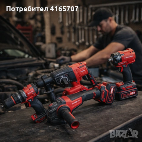 Комплект 4 в 1 акумулаторен перфоратор, гайковерт, винтоверт и ъглошлайф 36V 8A, снимка 4 - Други инструменти - 53786957