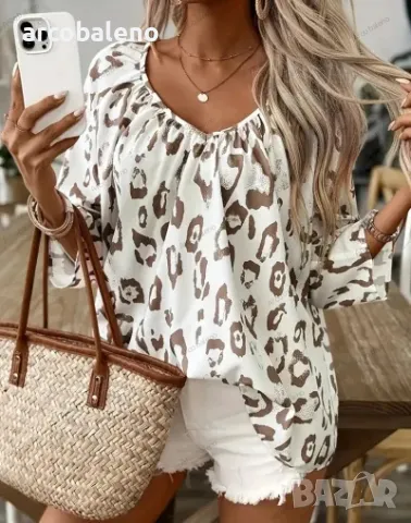 Дамска риза с три четвърти ръкав, V-образно деколте и леопардов принт , снимка 3 - Ризи - 50133966