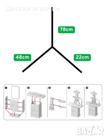 Детска кухня с 64 части 78см в., със светлини и звуци , снимка 5 - Образователни игри - 52873175