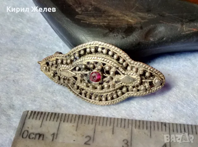 СТАРИННА СКЪПОЦЕННА ФИЛИГРАННА СРЕБЪРНА БРОШКА ВИСОКА ПРОБА СРЕБРО с НАТУРАЛЕН РУБИН 47936, снимка 5 - Антикварни и старинни предмети - 48476670