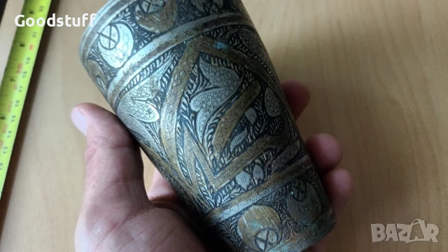 Османска,чаша,бокал,рьчно рисувана,гравюри,бронз, 3 цвята, снимка 6 - Антикварни и старинни предмети - 50586386