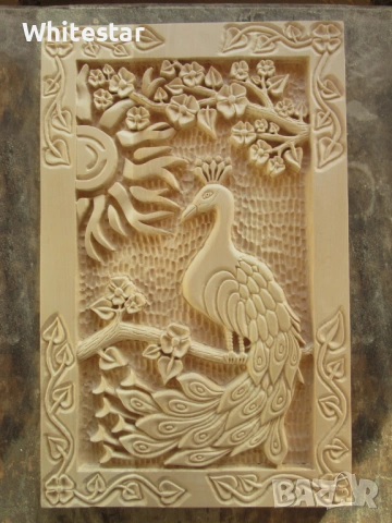 Дърворезбовано пано "Паун", снимка 4 - Декорация за дома - 53632569