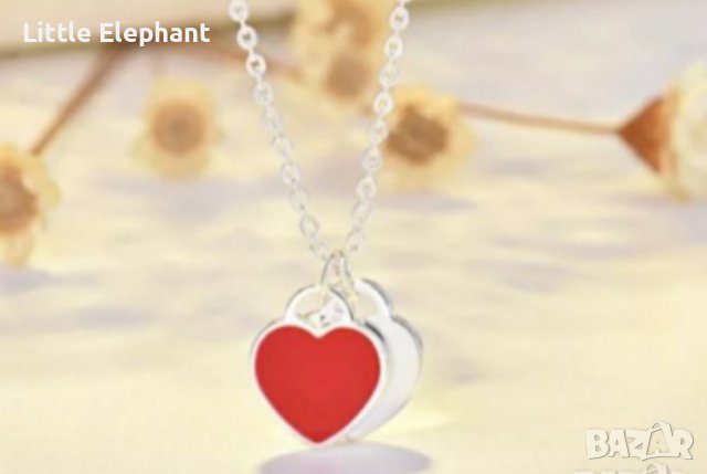 Сребърно колие сърца,red,бранд/ново, снимка 1