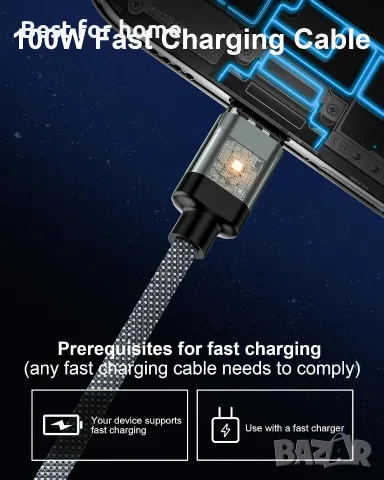 ZBF 100W USB C магнитен кабел за зареждане, 2 в 1 кабел за зарядно за Type-C , снимка 2 - USB кабели - 55876517