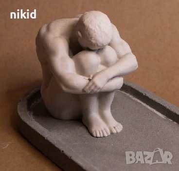 3D прегънат гол мъж човек скулптура силиконов молд форма свещ гипс декор, снимка 2 - Форми - 40352724