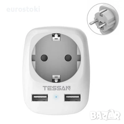 Tessan TS-611 Захранващ разклонител,  2 x USB-2.4A портове за зареждане, 10 A, адаптер за множество 