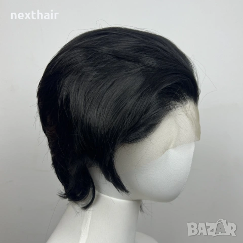 Къса черна перука с дантела 13x4 - скосен боб, естествен ефект, снимка 6 - Аксесоари за коса - 53830848
