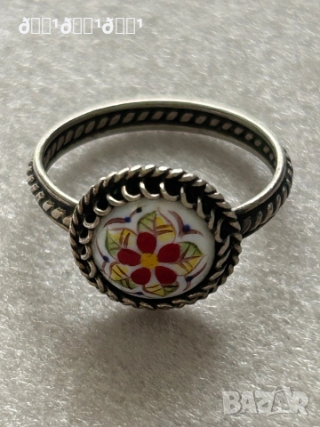 Руски: съветски старинен пръстен с рисуван порцелан 