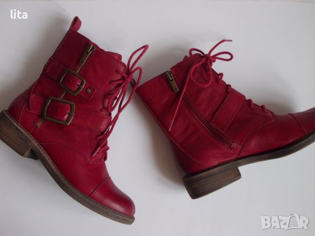Кожени червени боти  № 36, снимка 2 - Дамски боти - 38618577