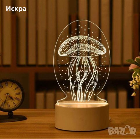 Холограмна 3Д ЛЕД нощна лампа , снимка 1 - Настолни лампи - 39300392