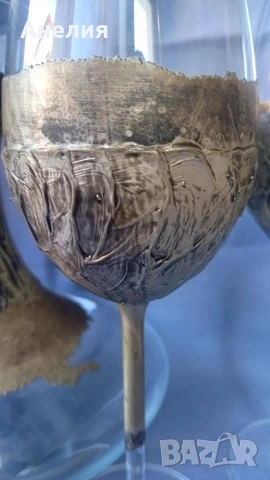 Комплект гарафа и 2 чаши за вино ръчна изработка , снимка 6 - Чаши - 53040005