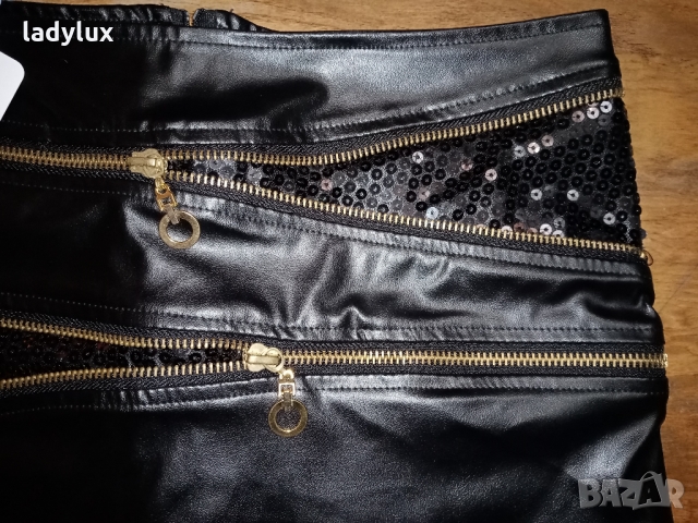 In-Stylefashion, Кожена Пола с ципове и пайети, Размер S. Код 1615, снимка 2 - Поли - 36051443