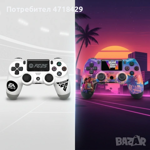 Безжичен джойстик за PS4 с тъчпад, вибрация и LED осветление – FC25 / GTA дизайн, снимка 6 - Аксесоари - 53280042