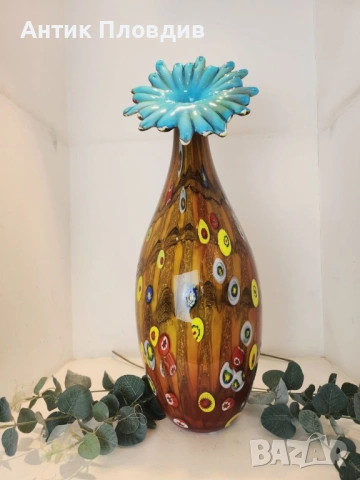 Ръчно изработена стъклена ваза „Милефиори“, снимка 7 - Декорация за дома - 53382324