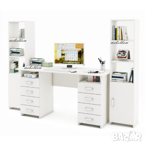 Бюро 143см. със 8 чекмеджета и 2 етажерки с плавни врати(код-0923), снимка 5 - Бюра - 41100356