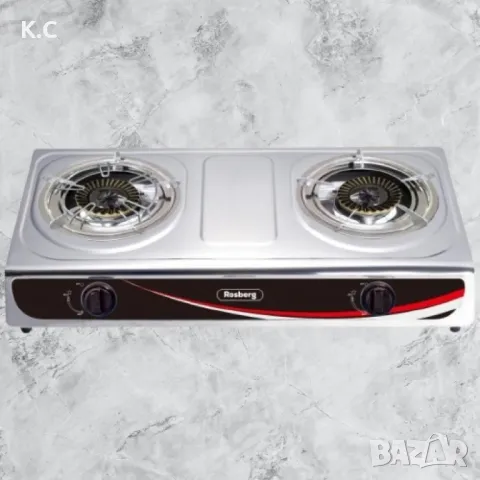 Котлон газов двоен Rosberg Premium, 30 mbar, Неръжд, стомана, Чугунени горелки, с три поставки, снимка 1