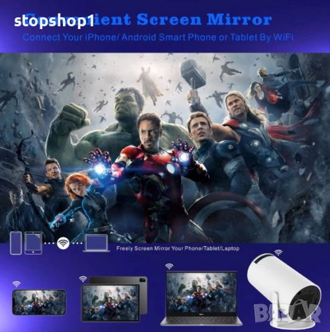 Преносим видео проектор HY300, Smart 4K Ultra HD с WiFi6, вграден високоговорител, автофокус, Blueto, снимка 5 - Плейъри, домашно кино, прожектори - 53647614