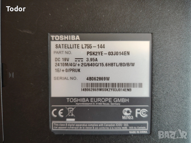 Toshiba Satellite L755-144, снимка 5 - Лаптопи за игри - 53870106