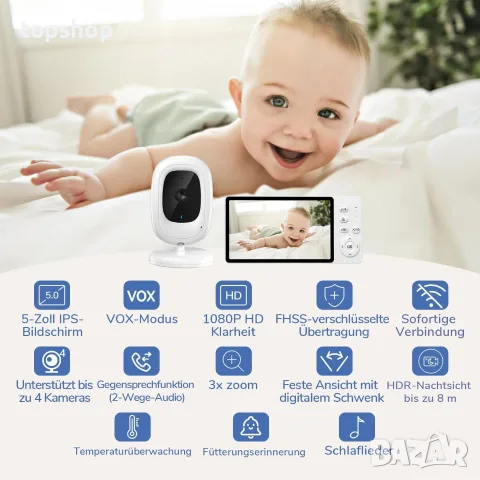 Чисто Нов Бебефон с Камера и Голям 5-Инчов Екран JeeBer VB619 (1080P, Без WiFi)  , снимка 2 - Бебефони - 56010266