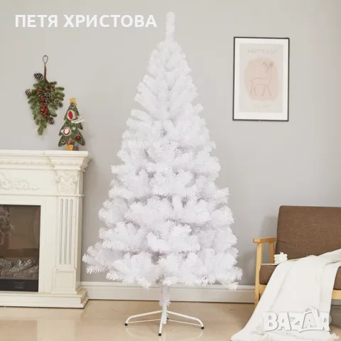 Коледна Снежно бяла елха с шишарки + пласмасова стойка ТОП ПРЕДЛОЖЕНИЕ, снимка 2 - Декорация за дома - 56221791