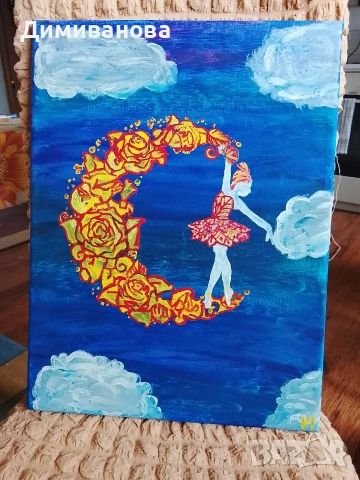 Авторска картина Балерина 30х40 см, снимка 2 - Картини - 53674529