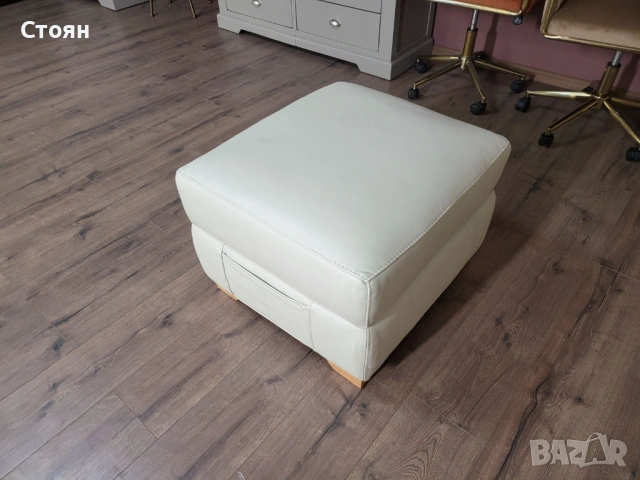 Светло кремава кожена табуретка с функция ракла, снимка 7 - Дивани и мека мебел - 53692513
