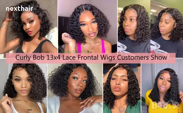 Естествена къса черна афро къдрава перука с дантела лейс фронт, снимка 2 - Аксесоари за коса - 47940853